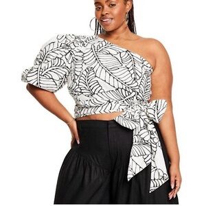Fe Noel x Target Palm Leaf Wrap-Tie, Puffy Sleeve/One Shoulder Top